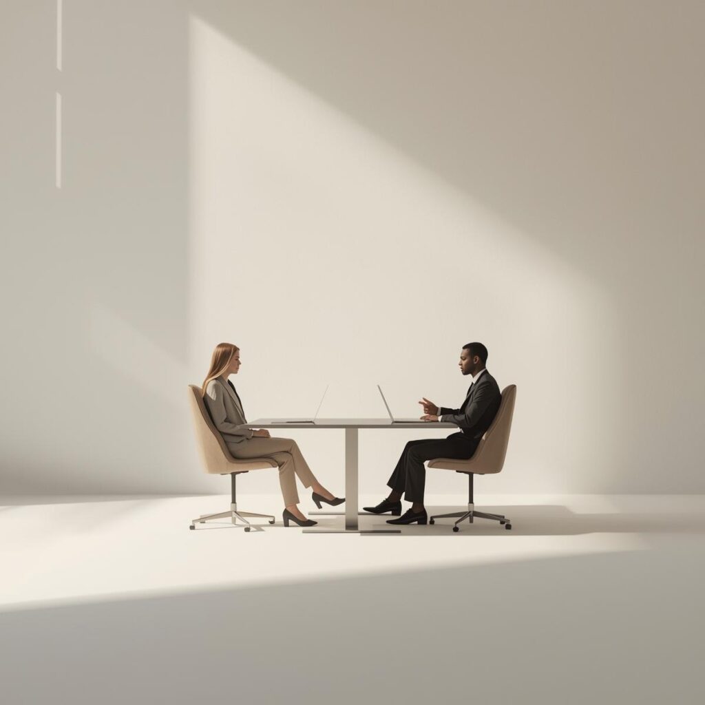 erstelle ein bild das zeigt, wie zwei unternehmen mergen und es plötzlich für jede position zwei personen gibt.